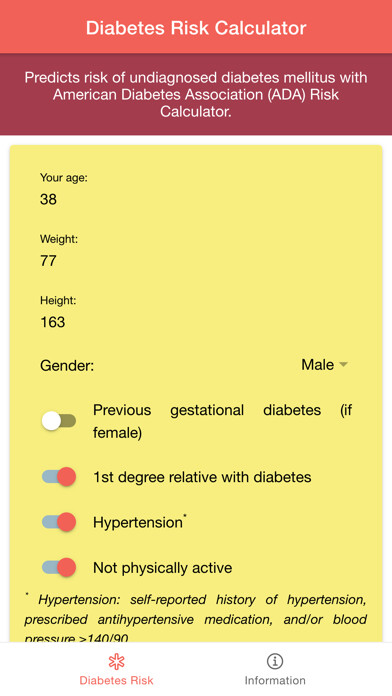 Emulate iPhone app Diabetes Risk Score Calculator using MyAndroid
