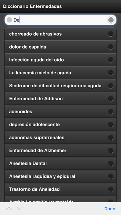 Emulate iPhone app Diccionario Enfermedades using MyAndroid