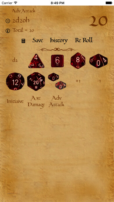 Emulate iPhone app Dice Pouch RPG using MyAndroid