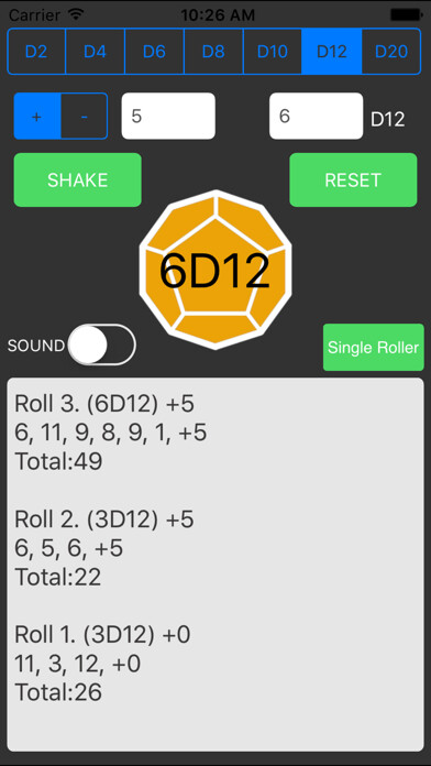 Emulate iPhone app Dice Roller For 