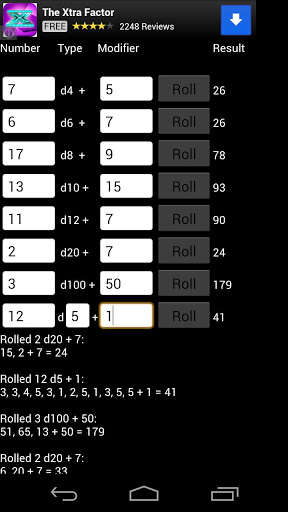 Run android online APK Dice Roller with Roll Log from MyAndroid or emulate Dice Roller with Roll Log using MyAndroid