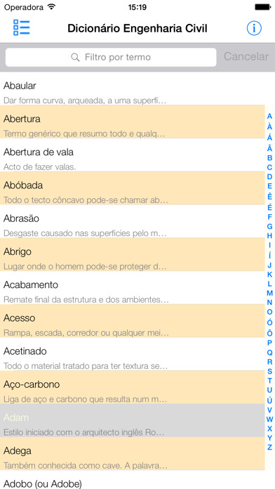 Emulate iPhone app Dicionário Engenharia Civil using MyAndroid