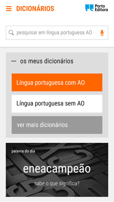 Emulate iPhone app Dicionário Porto Editora using MyAndroid