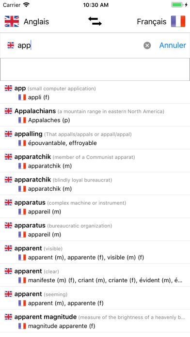 Emulate iPhone app Dictionnaire Anglais-Français using MyAndroid Emulate iPhone app Dictionnaire Anglais-Français using MyAndroid