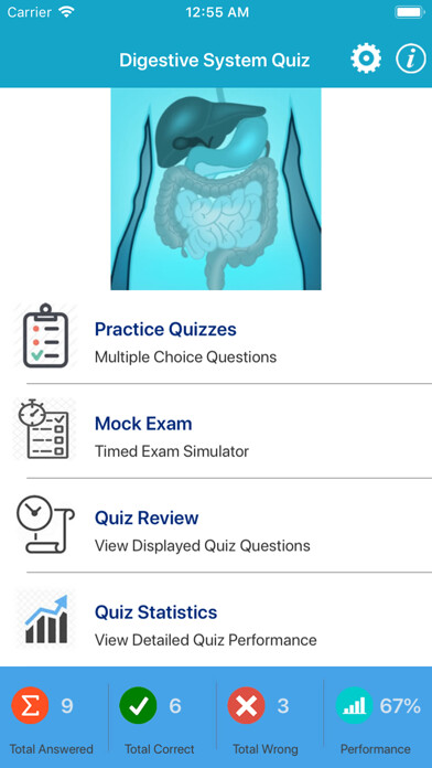 Emulate iPhone app Digestive System Quizzes using MyAndroid