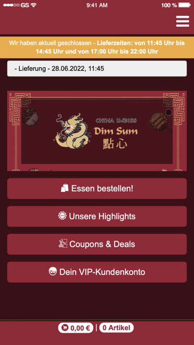Emulate iPhone app Dim Sum China Imbiss using MyAndroid
