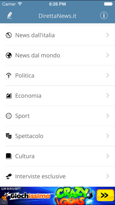 Emulate iPhone app DirettaNews using MyAndroid