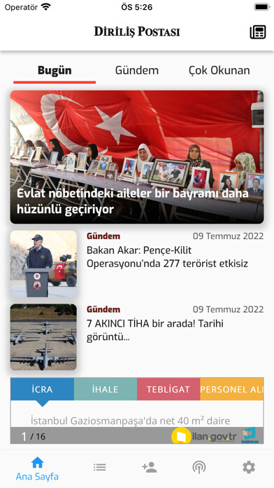 Emulate iPhone app Diriliş Postası Haberler using MyAndroid