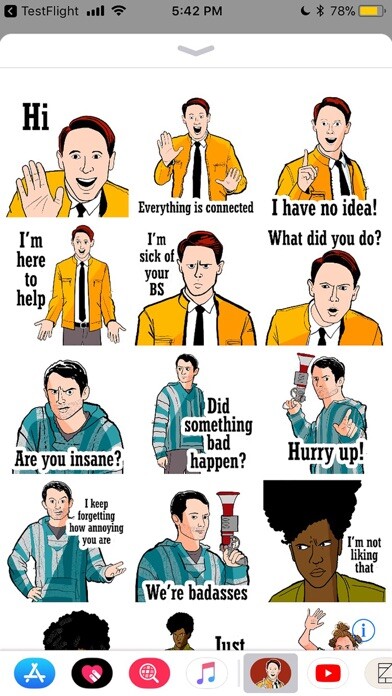 Emulate iPhone app Dirk Gently Stickers using MyAndroid