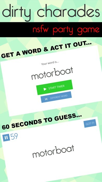 Emulate iPhone app Dirty Charades NSFW Party Game using MyAndroid