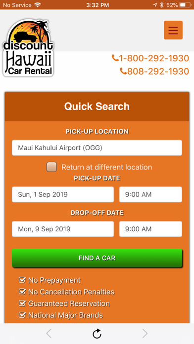 Emulate iPhone app Discount Hawaii Car Rental using MyAndroid