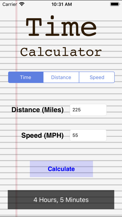 Emulate iPhone app Distance Speed Time Calculator using MyAndroid