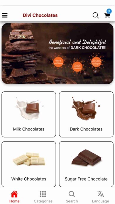 Emulate iPhone app Divi Chocolates using MyAndroid