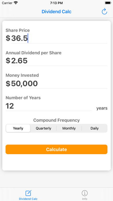 Emulate iPhone app Dividend Calculator - Calc using MyAndroid Emulate iPhone app Dividend Calculator - Calc using MyAndroid