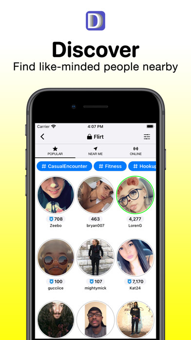 Emulate iPhone app Dizkover: Find Friends Near Me using MyAndroid