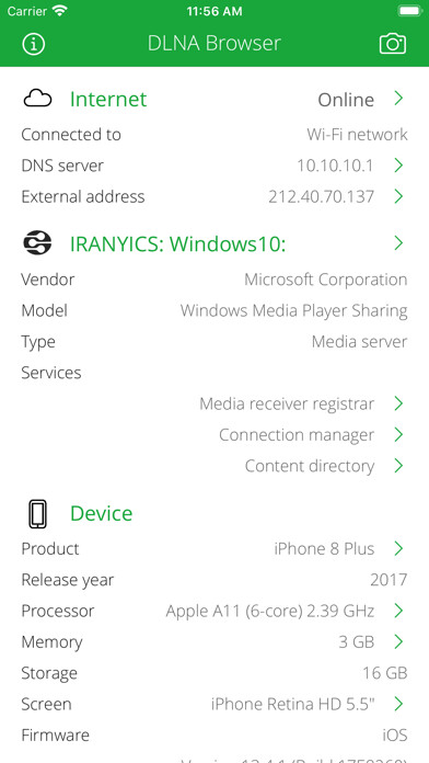 Emulate iPhone app DLNA Browser using MyAndroid
