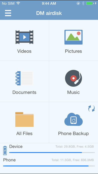Emulate iPhone app DM airdisk using MyAndroid