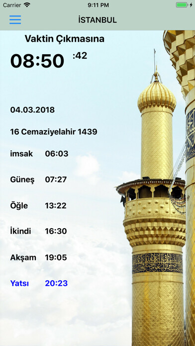Emulate iPhone app Dünya Namaz Vakti using MyAndroid