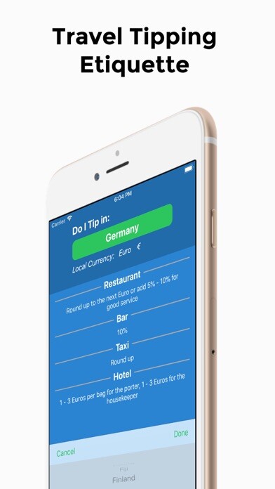 Emulate iPhone app Do I Tip? - Tipping Abroad using MyAndroid