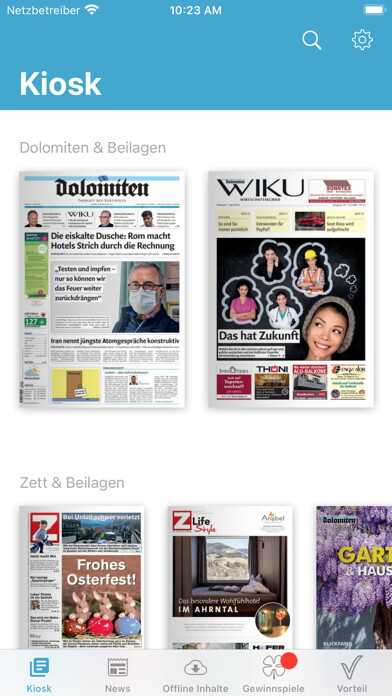 Emulate iPhone app Dolomiten, Zett, Wiku, Schlern using MyAndroid