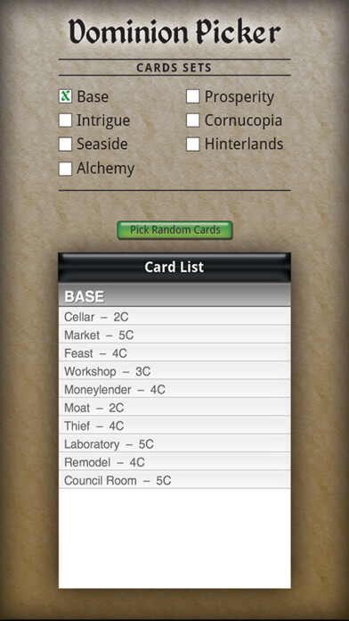 Emulate iPhone app Dominion Card Picker using MyAndroid Emulate iPhone app Dominion Card Picker using MyAndroid