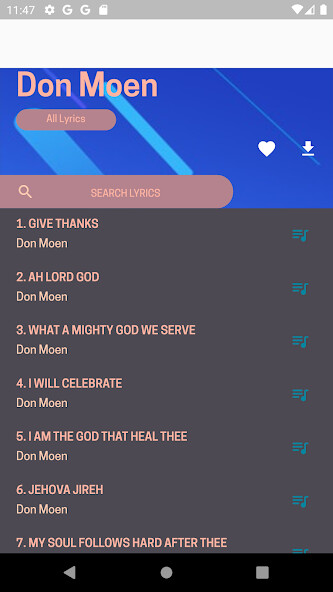 Run android online APK Don Moen gospel songs lyrics from MyAndroid or emulate Don Moen gospel songs lyrics using MyAndroid