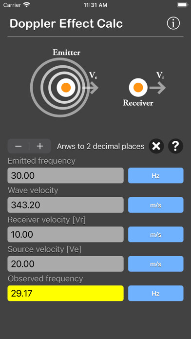 Emulate iPhone app Doppler Effect Calculator using MyAndroid