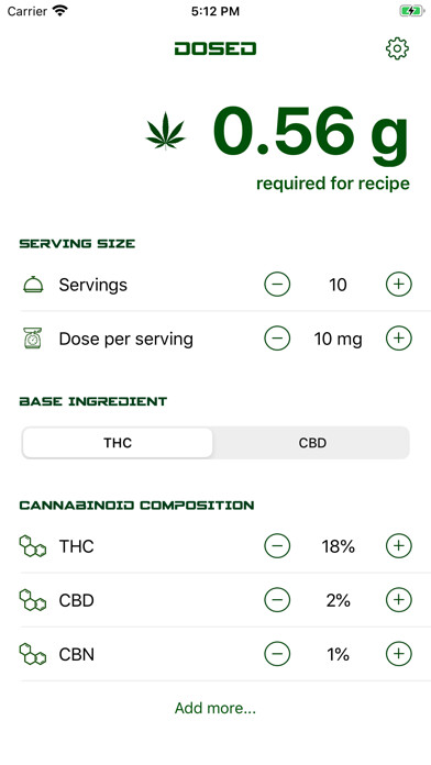 Emulate iPhone app Dosed - Cannabis Cooking Calc using MyAndroid