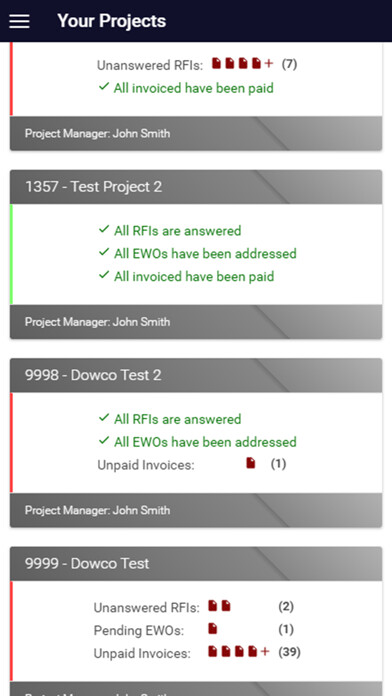 Emulate iPhone app Dowco Project Status using MyAndroid