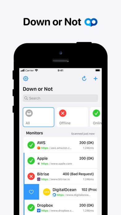 Emulate iPhone app Down or Not: Website Monitor using MyAndroid