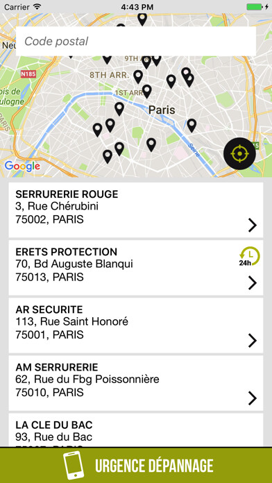 Emulate iPhone app Dépannage Serrure using MyAndroid