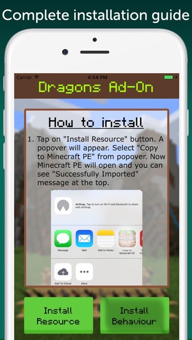 Emulate iPhone app Dragons Add-On for Minecraft PE: MCPE using MyAndroid