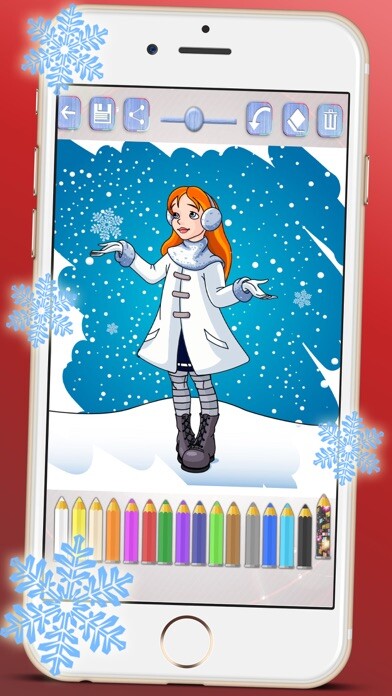 Emulate iPhone app Drawings to paint princesses at Christmas seasons. Princesses coloring book using MyAndroid