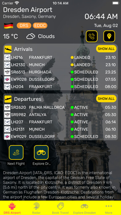 Emulate iPhone app Dresden Airport (DRS) Info using MyAndroid Emulate iPhone app Dresden Airport (DRS) Info using MyAndroid