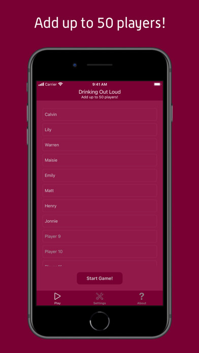 Emulate iPhone app Drinking Out Loud - Party game using MyAndroid
