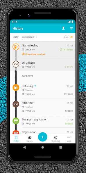 Emulate iPhone app Drivvo – Car management using MyAndroid