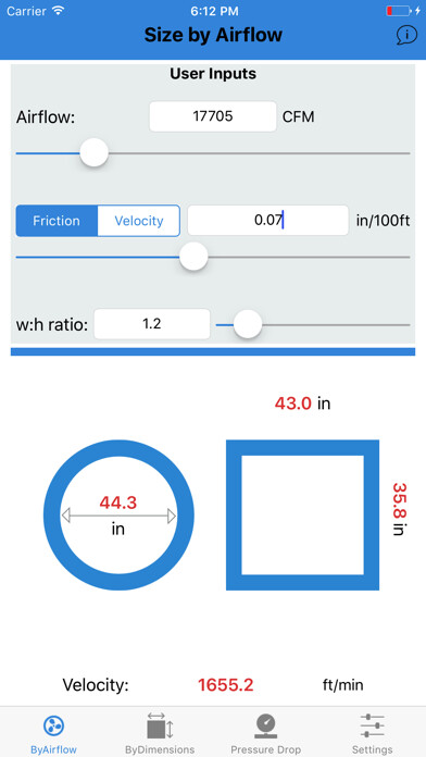 Emulate iPhone app Duct Size Calculator - HVAC using MyAndroid