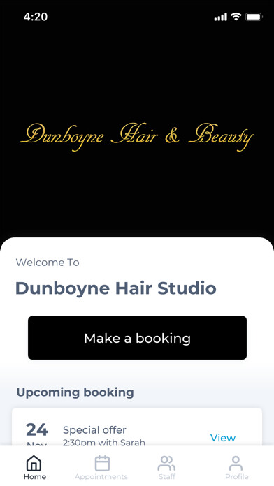 Emulate iPhone app Dunboyne Hair Studio using MyAndroid