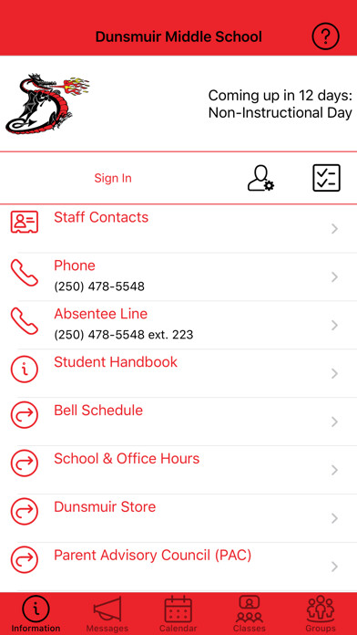 Emulate iPhone app Dunsmuir Middle School using MyAndroid