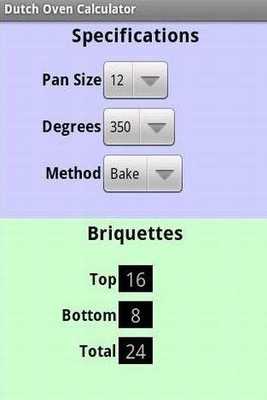 Emulate Android APK Dutch Oven Calculator