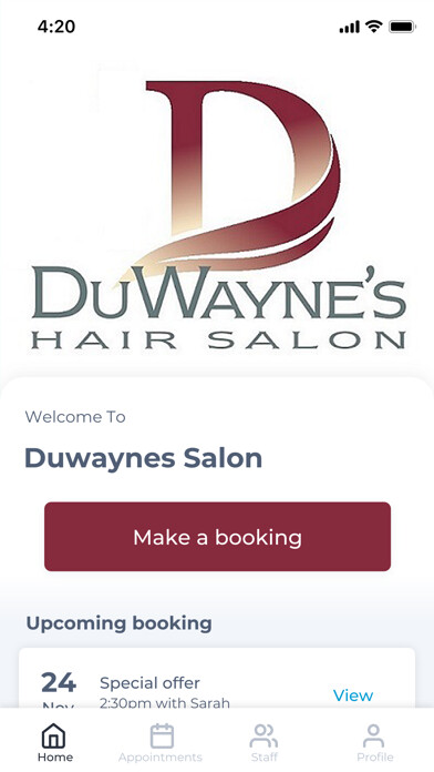Emulate iPhone app Duwaynes Salon using MyAndroid