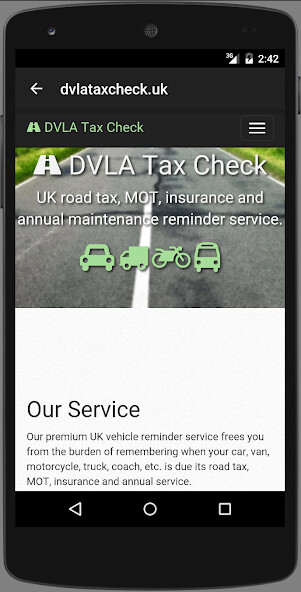 Run android online APK DVLA Tax Check MOT Reminder from MyAndroid or emulate DVLA Tax Check MOT Reminder using MyAndroid Run android online APK DVLA Tax Check MOT Reminder from MyAndroid or emulate DVLA Tax Check MOT Reminder using MyAndroid