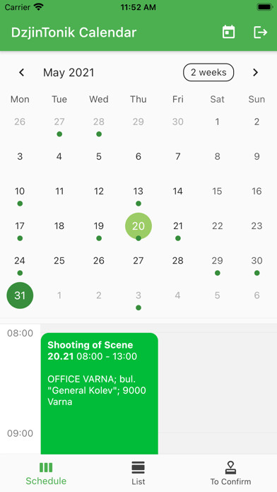 Emulate iPhone app DzjinTonik Calendar using MyAndroid