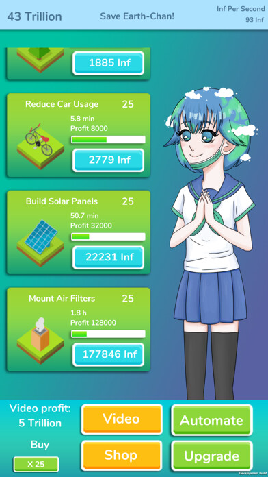 Emulate iPhone app Earth-Chan Idle Simulator using MyAndroid