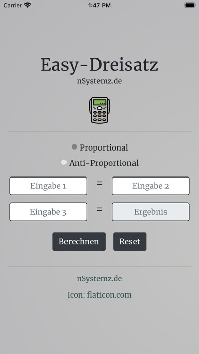 Emulate iPhone app Easy-Dreisatz using MyAndroid