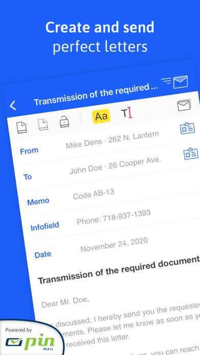 Emulate iPhone app EasyLetter - Send letters using MyAndroid