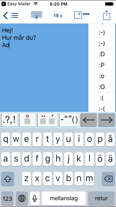 Emulate iPhone app Easy Mailer Swedish Keyboard using MyAndroid Emulate iPhone app Easy Mailer Swedish Keyboard using MyAndroid
