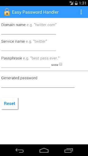 Run android online APK Easy Password Handler from MyAndroid or emulate Easy Password Handler using MyAndroid