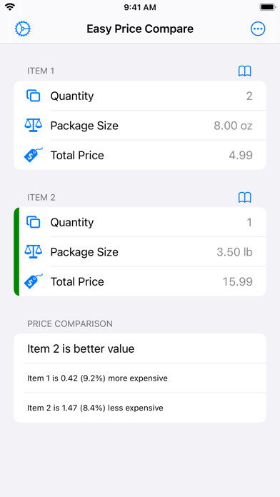 Emulate iPhone app Easy Price Compare using MyAndroid