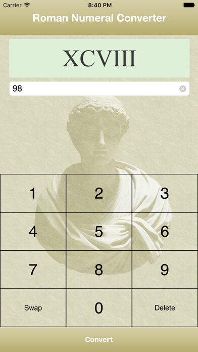 Emulate iPhone app Easy Roman Numeral Converter using MyAndroid Emulate iPhone app Easy Roman Numeral Converter using MyAndroid